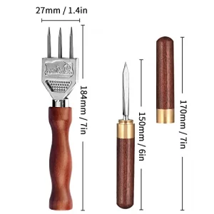 Ice Pick Set of 2 Three Pronged lce Pick, Stainless Steel Ice Pick with non-slip Wood Handle, Durable Carving Bartender Tool(7inch 2pcs)