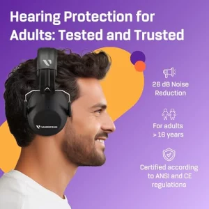 Vanderfields Hearing Protection Ear Muffs for Noise Reduction, 26dB Certified, Noise Cancelling Safety Ear Protection for Shooting, Adult Headphones