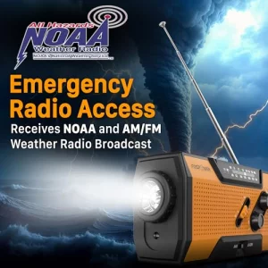 FosPower NOAA Emergency Weather Radio A1 7400mWh Portable Power Bank, AM/FM, USB/Solar/Hand Crank Charging, Battery Operated, SOS Alarm & Flashlight