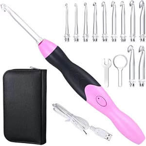 Chuangdi 11 Sizes Winter Lighted Crochet Hooks Set Rechargeable Crochet Hook Light up Hooks with Case, Interchangeable Heads 2.5 mm to 8 mm for DIY C