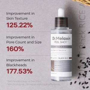 Dr.Melaxin Peel Shot Glow Black Rice Peeling Ampoule 80ml, Dead Skin Gentle Exfoliating Ampoule with Rice Water Extract, AHA BHA, Niacinamide, Daily