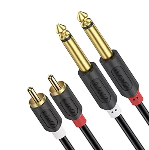 J&D Dual 1/4 inch TS to Dual RCA Stereo Audio Interconnect Cable, Gold Plated Audiowave Series 2 x 6.35 mm Male TS to 2 RCA Male Patch Cord for Speak