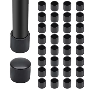 Auvotuis 32Pcs Less 0.47 Inch (12mm) PVC Chair Leg Tips, Round Non-Slip Folding Chair Leg End Caps Black Small Furniture Table Feet Caps Floor Protec