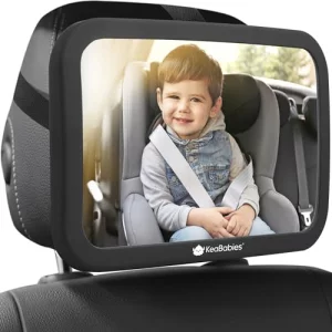 KeaBabies Baby Car Seat Mirror - Wide Shatterproof Backseat Infant Car Mirror for Baby Rear Facing, Crystal Clear View, Travel Accessories, Easy Inst