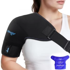 NEWGO Shoulder Ice Pack Wrap, Ice Shoulder Brace for Rotator Cuff and Arm, 3D Gel Cold Compression Sleeve for Injuries Reusable, Instant Cold Compres