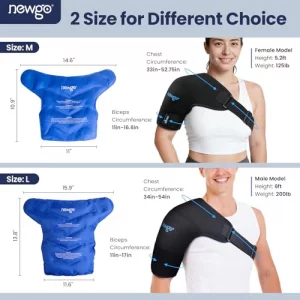 NEWGO Shoulder Ice Pack Wrap, Ice Shoulder Brace for Rotator Cuff and Arm, 3D Gel Cold Compression Sleeve for Injuries Reusable, Instant Cold Compres