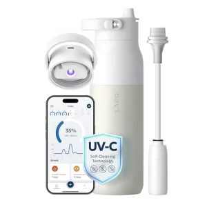 LARQ PureVis 2 Self Cleaning Water Bottle - UV Water Purifier with Filter Straw, Smart App Hydration Tracking, Insulated Stainless Steel - Granite Wh