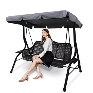 Outdoor Patio Swing Chair Canopy Replacement, 3 Seater Porch Swing Seat Canopy Cover, Waterproof Windproof Anti-UV Heavy Duty Rip Proof Garden Hammoc