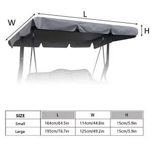 Outdoor Patio Swing Chair Canopy Replacement, 3 Seater Porch Swing Seat Canopy Cover, Waterproof Windproof Anti-UV Heavy Duty Rip Proof Garden Hammoc