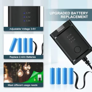 Lenink Adjustable AC Power Supply Adapter for 2 AA 3 AA 4 AA Batteries, 3V, 4.5V, 6V, AA Battery Replacement Adapter for LED Lights, Decorations (Bla