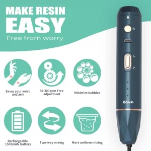 Upgraded Resin Mixer, Handheld Rechargeable Mixer with Minimizing Bubbles,Epoxy Resin Mixer for Resin, Silicone Mixing, Resin Molds, DIY Crafts (Incl