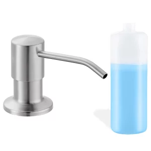Built in Soap Dispenser for Kitchen Sink, Brushed Nickel Stainless Steel Countertop Pump Head (Plastic Built-in), Dish Soap Hand Lotion Dispenser wit