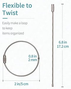Pawfly 6 Inch Wire Keychain Cable Large Stainless Steel Key Ring Loop Holder for Outdoor Hiking Heavy Duty Connectable Luggage Tag Keeper for Sport a