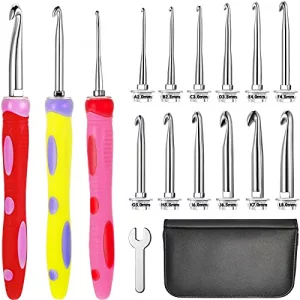 12 Sizes 2.0 mm to 8 mm Crochet Hooks Set, 3 Pcs Soft Grip Ergonomic Interchangeable Handle Crochet Hooks Beginner Knitting Kit Gift for DIY Crafts K