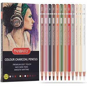 PANDAFLY Professional Colored Charcoal Pencils Drawing Set, Skin Tone Colored Pencil, Pastel Chalk Pencils for Sketching, Shading, Coloring, Layering