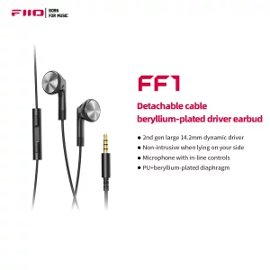 FiiO FF1 3.5mm HiFi Music Wired Bass Earbud 14.2mm Dynamic HD Microphone Earphone for Gaming Meeting Video (Black)