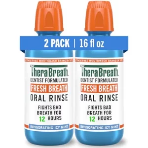 TheraBreath Fresh Breath Mouthwash, Icy Mint Flavor, Alcohol-Free, 16 Fl Oz (Pack of 2)