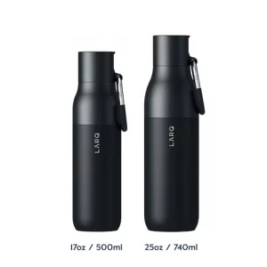 LARQ Frost & Sip Gift Set: Flip Top Obsidian Black & Granite White 17oz Insulated Water Bottles with Straw & 2 x Limited Edition Travel Sleeve with L