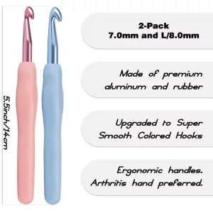 YOJOB 2Pack Size 7.0mm, L / 8.0mm Crochet Hooks, Super Smooth & Ergonomic for Beginner and Advanced (7.0mm, 8.0mm)