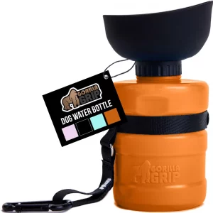 GORILLA GRIP Dog Water Bottle, Portable Water Bowl Dispenser for Dogs, 16 oz Leak Proof Pet Travel Squeeze Bottles, Food Grade Silicone, To Go Puppy