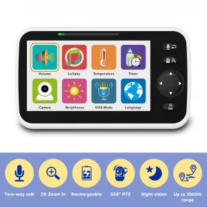 Baby Monitor with Camera and Audio, 5'' Screen Baby Monitors No WiFi, 30-Hour Battery, Remote Pan-Tilt-Zoom Video Baby Monitor, Night Vision,VOX,2-Wa