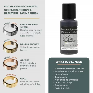 The Beadsmith XL Gel, Liver of Sulfur Extended Life Gel, 1 Fluid Ounce (29ml) Bottle, Apply a Patina Finish to Silver, Copper, and Other Metal for Ox
