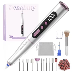Denabuty Cordless Electric Nail Drill Machine, 13 in 1 Nail File Kit 35000RPM Professional Portable Rechargeable E File for Acrylic Polish Gel Remova