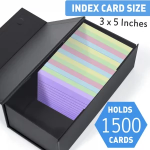 Harhana 3x5 Index Card Holder Card File Box Organizer, Hold 1200 3x5-Inch Flash Cards 1 Pack Black