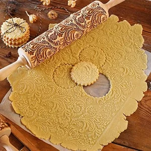 Embossed Wooden Rolling Pin, Embossing Rolling Pin for Baking Fondant, Pizza, Pie, Pastry, Pasta, Dough, Cookies, Suitable Christmas, Father and Moth