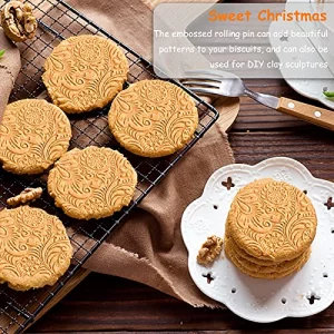 Embossed Wooden Rolling Pin, Embossing Rolling Pin for Baking Fondant, Pizza, Pie, Pastry, Pasta, Dough, Cookies, Suitable Christmas, Father and Moth