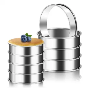 8Pcs Crumpet Rings, 4 & 3.15 Inches Nonstick English Muffin Rings, Stainless Steel Double Rolled Tart Ring, Round Metal Pastry Ring Molds for Baking
