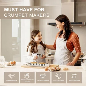 8Pcs Crumpet Rings, 4 & 3.15 Inches Nonstick English Muffin Rings, Stainless Steel Double Rolled Tart Ring, Round Metal Pastry Ring Molds for Baking