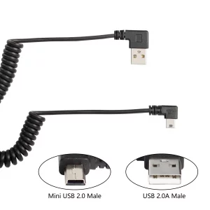 RIIEYOCA Mini USB Coiled Cable, Right Angle Sync & Charging Spring Spiral Cord for Mini USB Devices (1.54ft to 3.94ft)