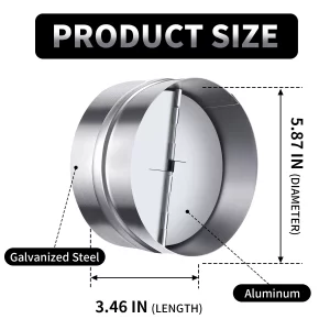 6 Inch Backdraft Damper Back Draft Vent Duct Shutter Blocker, Backflow Ducting Insert One-Way Airflow Preventer with Inline Springs Loaded Folding Bl