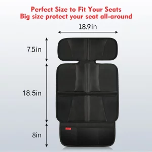 Kaiphy Car Seat Protector - Seat Protection Mat - Thick Padding - Durable, Waterproof Fabric, Leather Reinforced Corners & 3 Pockets for Handy Storag