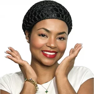 Tubi Mesh Crochet Hair Net Knit Snood Hat Thick Short Women Hairnet Wrap Doobie Snoods Cover Ornament for Sleeping (Black)