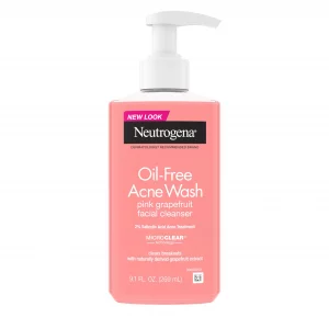 Neutrogena Oil-Free Acne Wash Pink Grapefruit Facial Cleanser - with Salicylic Acid for Clear Skin, Daily Face Wash for Oily & Acne-Prone Skin, Deep