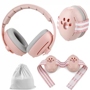 PandaEar Baby Ear Muffs, 2-in-1 Baby Ear Protection Noise Cancelling Headphones Ages 0-3 Years, Infant Hearing Protection (Pink)