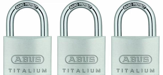 ABUS 64TI/40 Titalium Aluminum Alloy Padlock, Keyed Alike with Nano Protect Steel Shackle, Pack of 3