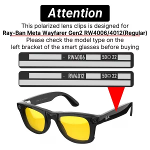 HIBLOKS 2Pcs Polarized Clip for RayBan Meta Wayfarer RW4006 & Gen 2 RW4012 Regular (50-22), Shiny Black Frame Discoloration Clip for RayBan Meta Gen
