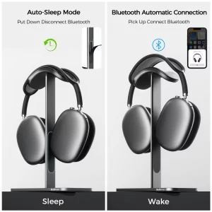 MaGrnce Headphone Stand for Airpods Max with Sleep Mode Aluminum Headphone Holder with Anti-Slip Base & Protective Leather Pad for Home/Game Room/Sho