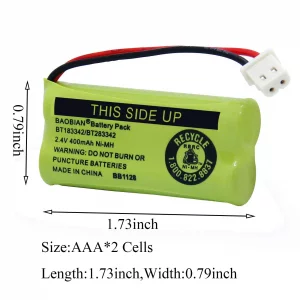 BAOBIAN BT183342/BT283342 2.4V 400mAh Ni-MH BT166342/BT266342 BT162342/BT262342 Cordless Phone Pack CS6709 CS6609 CS6509 CS6409 EL52100 EL50003 (3 Pa