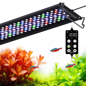 SEAOURA LED Aquarium Light, 24/7 Custom Timer, Power-Off Memory,7-Row LED 12-18in Full Spectrum Fish Tank Light, 8 Colors, 20 Brightness, Day&Night C