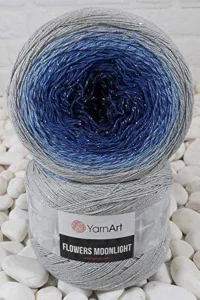 YarnArt Flowers Moonlight Glitter Cotton Yarn, Soft, Rainbow Crochet, Metallic Lurex handknit Shiny, Silvery Cake, Multicolor Cotton, 1 Skein Weight