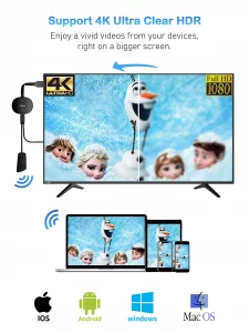 AT-Mizhi 4K Wireless HDMI Display Dongle Adapter - Mirror Screen Receiver Stream Audio/Video from i-Phone/Pad/Mac/Android/Win Laptop to TV/Projector/