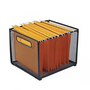 SETTFRFE Letter Size Hanging Folder Organizer,Metal Mesh Hanging File Folder Box,Office File Baskets,Black