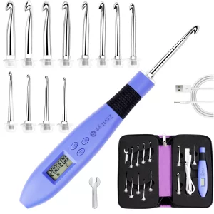Counting Crochet Hook Set with Case  12 Sizes Interchangeable Metal Heads (2.08.0mm), Rechargeable Light Up Crochet Hook with Digital Counter, Ergo