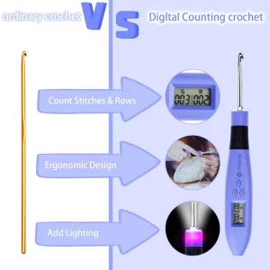 Counting Crochet Hook Set with Case  12 Sizes Interchangeable Metal Heads (2.08.0mm), Rechargeable Light Up Crochet Hook with Digital Counter, Ergo