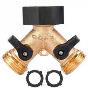 Sanpaint Garden Hose Splitter 2 Way Heavy Duty, Y Connector Brass Garden Hose Adapter, Hose Bib Splitter with 2 Extra Rubber Washers