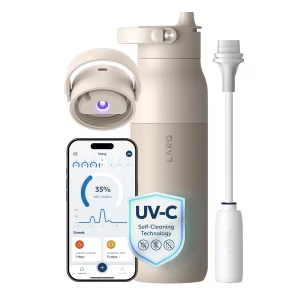 LARQ PureVis 2 Self Cleaning Water Bottle - UV Water Purifier with Filter Straw, Smart App Hydration Tracking, Insulated Stainless Steel - Mojave Dun